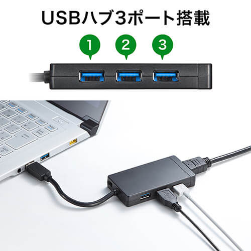 サンワサプライ USB-HDMI変換アダプタ 400-HUB027 3つのUSBポート搭載なので作業環境がどーんとアップ！