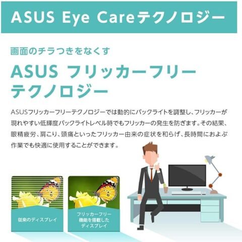 画面のチラつきを防ぐ「ASUS Eye Care テクノロジー」